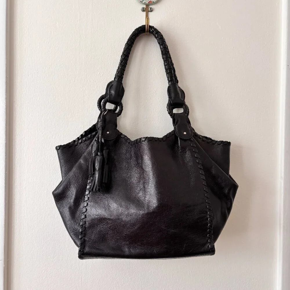 Anthony Luciano Black Braided Leather Hobo Bag